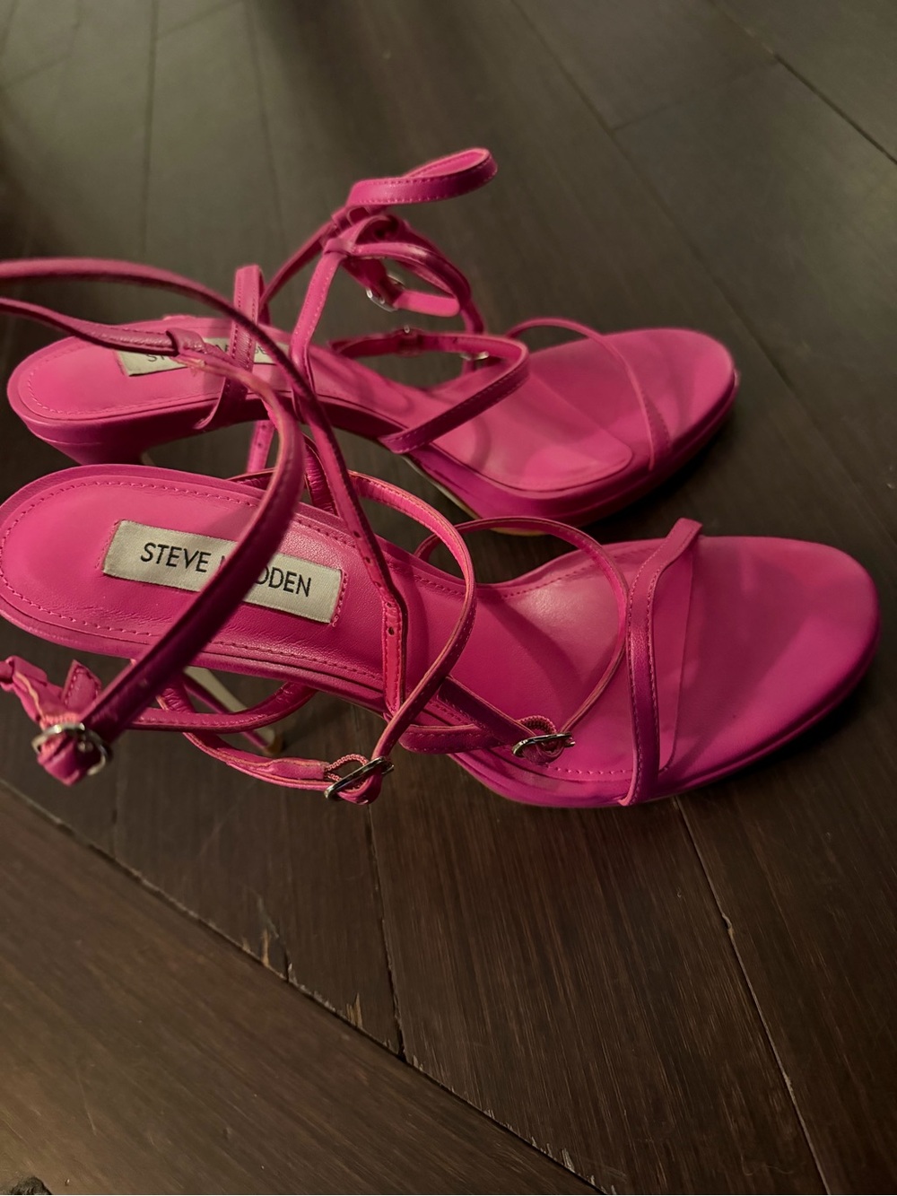 Steve Madden Hot Pink Multi-Strap Stiletto Sandals - Picture 4 of 8